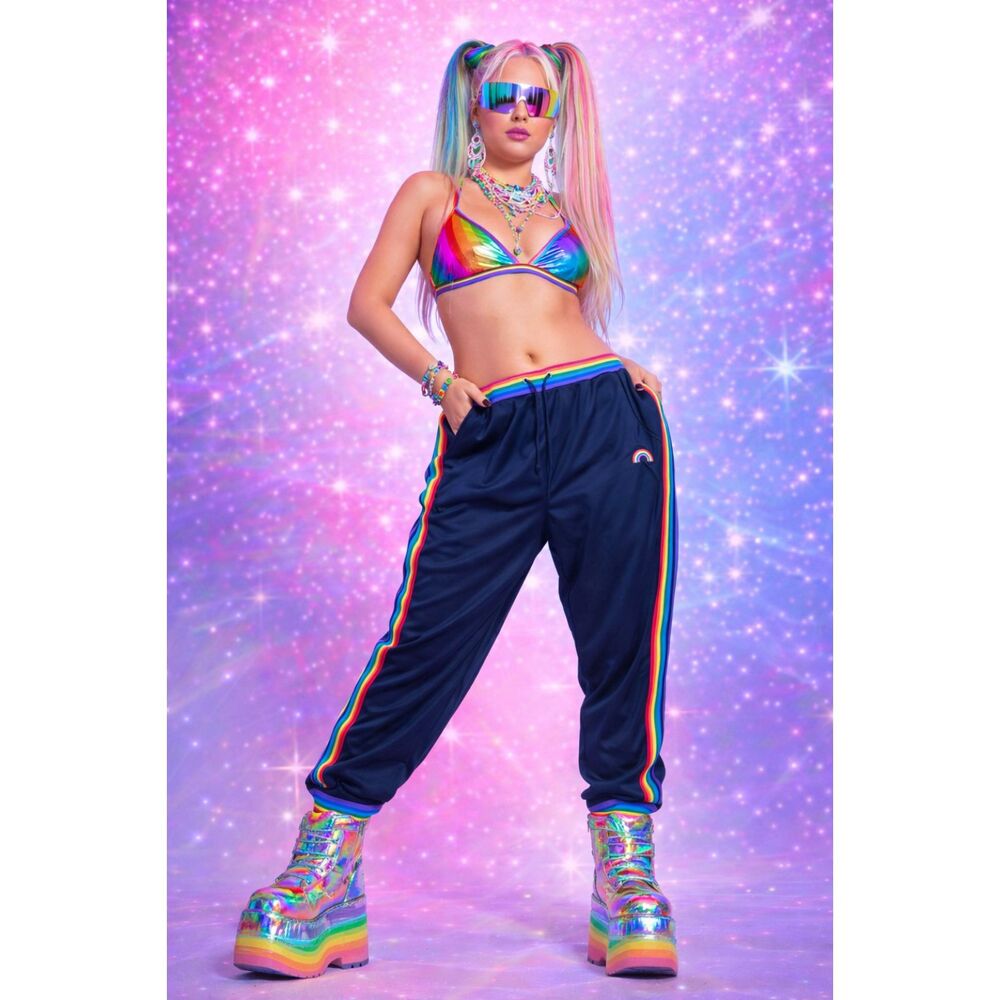 CLUB EXX Black Rainbow Dance Club Sweatpants Trousers  Women's Size 2XL